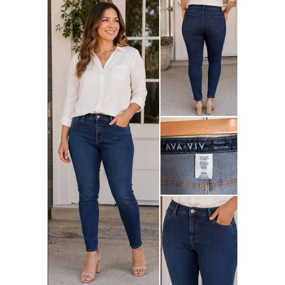 Womens 22W Skinny Jeans Dark Wash Blue Stretch Denim Plus Size Normcore Classic